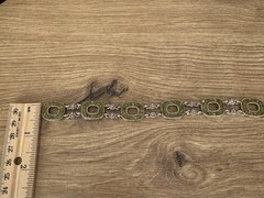Vintage Sterling Silver Link Bracelet Green Stone Bezel Set Toggle Clasp 7.5 in