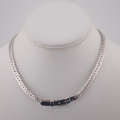 Vintage Monet Silver Tone 16″ Belt Buckle Pendant 6mm Chain Necklace