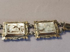 Vtg 30s 800 Silver Italy hand-Carved Cameo Bracelet 7 Greek Gods Days Week