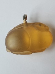 Vintage Applesauce Celluloid Lucite Bunny Rabbit Pendant Rhinestone Eyes
