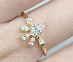 1.20TCW Pear Cut White Moissanite Bride Wedding Ring In Pure 10K Yellow Gold FN