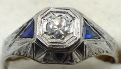 VINTAGE ANTIQUE 18K WHITE GOLD EUROPEAN ROSE CUT DIAMOND & SAPPHIRE RING 3.95 GR