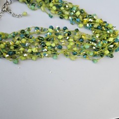 VTG Rain Beaded Necklace Multi Strand Cluster Hook Earrings Set Silver Green Lot