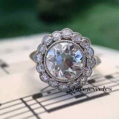 Round Cut 3CT Real Moissanite 14K 2-Tone Gold Over Vintage Art Deco Flower Ring