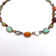 Vida Jewels Necklace Multi Stone Collar Gold Tone Boho Statement Signed 16-18in