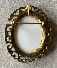 Vintage Filigree Goldtone Hand Painted Floral Brooch/Pendant 2 X 1.75 Inches