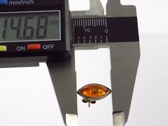 Sterling Silver Orange Amber Cabochon Stud Earrings .5 Inch Length 2.5g