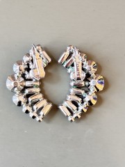 Vintage Signed HATTIE CARNEGIE Gray & Clear Crystal Brooch & Earring Set