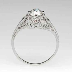 Art Deco Vintage Style Round Lab Created Diamond Wedding Ring 14K White Gold FN