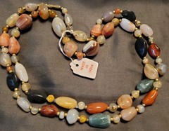 VTG Polished Gemstone Beggars Bead Necklace Agate, Aventurine, Quartz 37″ NOS
