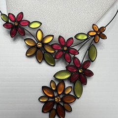 Vtg Set Black Shaped Wire Burgundy Olive Lemon Orange Stone Neck Choker Earring
