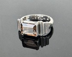 Unisex Vintage 925 Sterling Silver Ring Brown Faceted Stone Size 6.5