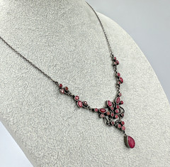 SLG Sterling Silver Necklace Natural Ruby Cluster Y Pendant 3″ Drop 18.5″ 21.60g