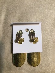 Clip Square Oval Dangle Gold Tone Earrings Very Light Weight