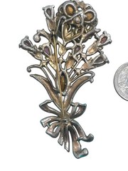 1940’s Figural Rhinestone Flower Brooch, Enamel, Opaline Glass Teardrop Stones