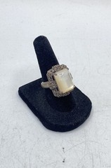 Vintage Sterling Silver 925 Mother of Pearl Marcasite Art Deco Ring Size 5.5