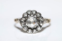 Antique Circa 1900s 14k Gold Top Silver Natural Rose Cut Diamond Ring