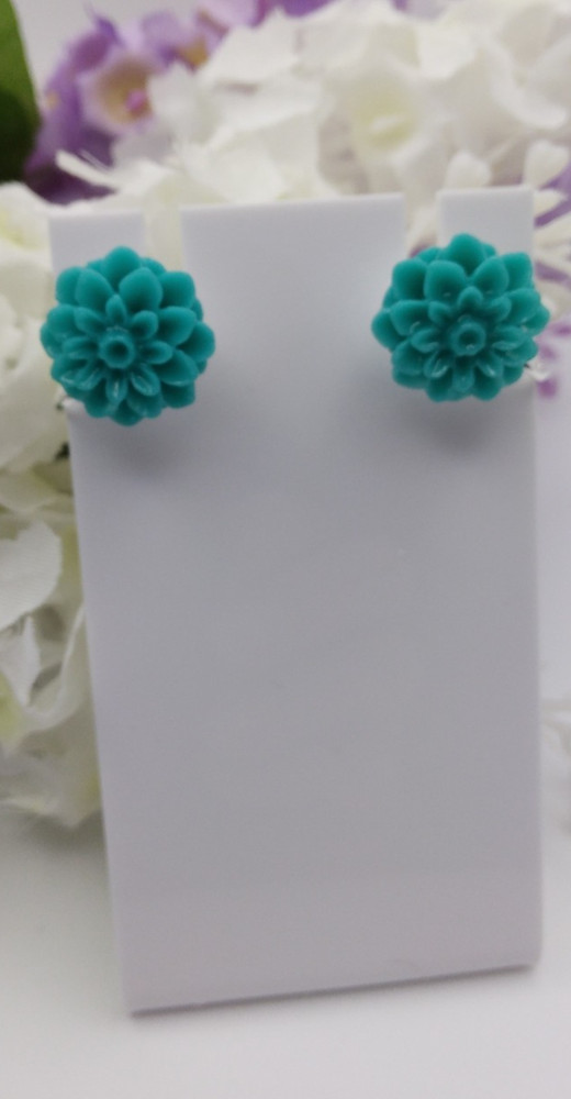 Clip on Aqua Earrings Silver floral Birthday Mothers Day USA Handmade New Teal