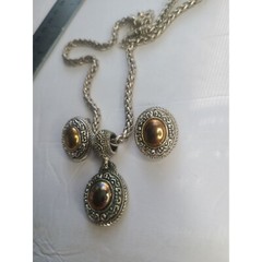 Vintage Avon Bohemian Silver & Gold Tone Jewelry Set Necklace & ClipOn Earrings