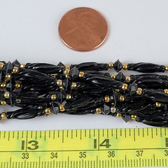 Vintage Hong Kong Black & Gold Seed Bead Multi Strand Necklace 21 in Hook Clasp