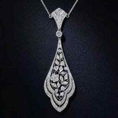 Art Deco Style Round Cut Lab Created Diamond Wedding 14K White Gold FN Pendant