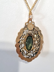 Vintage 12k Gold Fill Real Pearl Genuine Jade Pendant Chain Necklace See Video