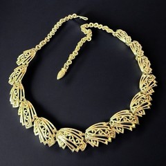 Gold Tone Collar Necklace Vintage Art Deco Revival Statement Link