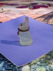 Antique, Vintage Czech Light Blue Rabbit Cracker Jack Glass Charm, Prize, 1″