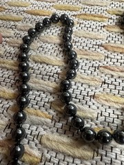 Vintage Hand Knotted Hematite Bead Single Strand Long Necklace, 1960s