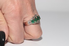 Antique 14k Gold Top Silver Natural Rose Cut Diamond And Emerald Ring