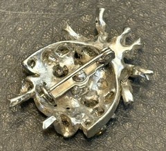 Vintage Art Deco Pot Metal Silver Tone Rhinestone Red Eyes Ladybug Pin Brooch