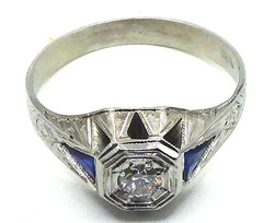 VINTAGE ANTIQUE 18K WHITE GOLD EUROPEAN ROSE CUT DIAMOND & SAPPHIRE RING 3.95 GR