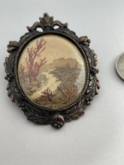 Vintage W. Australia Bark Painting Collage Landscape Copper Color Brooch Pendant