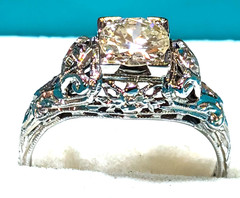 VINTAGE ANTIQUE 18K WHITE GOLD EUROPEAN ROSE CUT DIAMOND RING