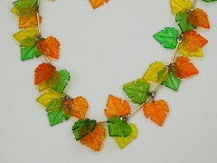 VTG Hong Kong Colorful Autumn/Fall Plastic Leaf Cha Cha Necklace & Earrings Set