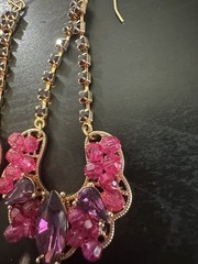 Nice Vintage Gold Tone Pink Purple Deep Red Rhinestone Dangle Hook Earrings