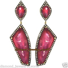 Victorian 1.98ctw Rose Cut Diamond Ruby Studded Silver Gorgeous Earring Jewelry
