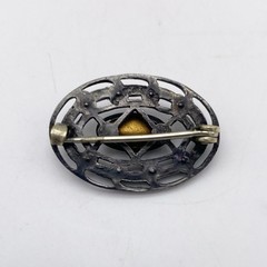 Vintage Art Deco Brooch Sterling Silver Metalwork Opalite Glass Cabochon Enamel