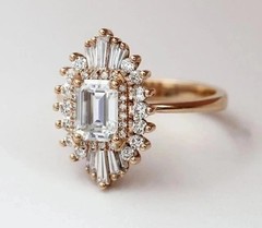 2Ct Emerald Cut Lab Created Diamond Engagement Gift For her 14K Gold Finish Ring