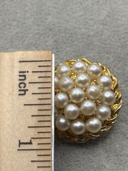 Estate Vintage Brooch Gold-Tone Faux Pearls & Textured Twist Button Trendy Style