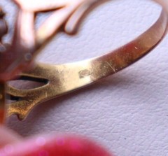 Antique Vintage 14k Rose Gold Ring Rose Cut Diamonds Ruby and Simili NO TARIFF