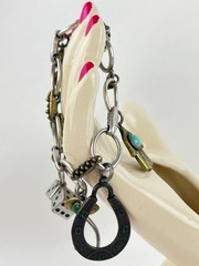 Matte Silver Metal Good Luck Charm Bracelet Dice Shamrock Wishbone Horseshoe 8″