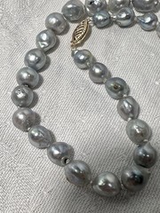 Japanese Silver-Blue Baroque Saltwater Akoya Pearl Necklace 14k clasp 6-9.5mm