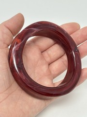 Vintage Chunky Marble Swirl Burgundy Red Asymmetrical Bangle Bracelet 8″ Retro
