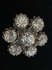 Brooch, Vintage Rhinestone Flower with Filigree Metalwork Rhinestone