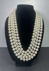118″ Vintage Single Long Strand Faux Imitation White Pearl Necklace