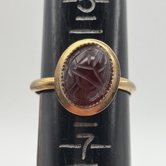 Vintage Scarab Egyptian Red 12k Gold Filled Adjustable Ring
