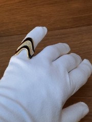 Vintage 18K Yellow Gold Plated Black Enamel And Rhinestones Ring Size 8
