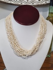 Vintage 1980s 14k Gold 10 strand Cultured Rice Pearl Necklace USA made see Video