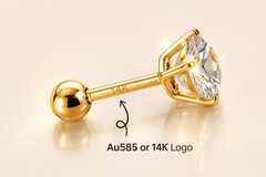 14K AU585 Gold Mini Zircon Screw Back Stud Earrings Vintage 3.5mm Pairs